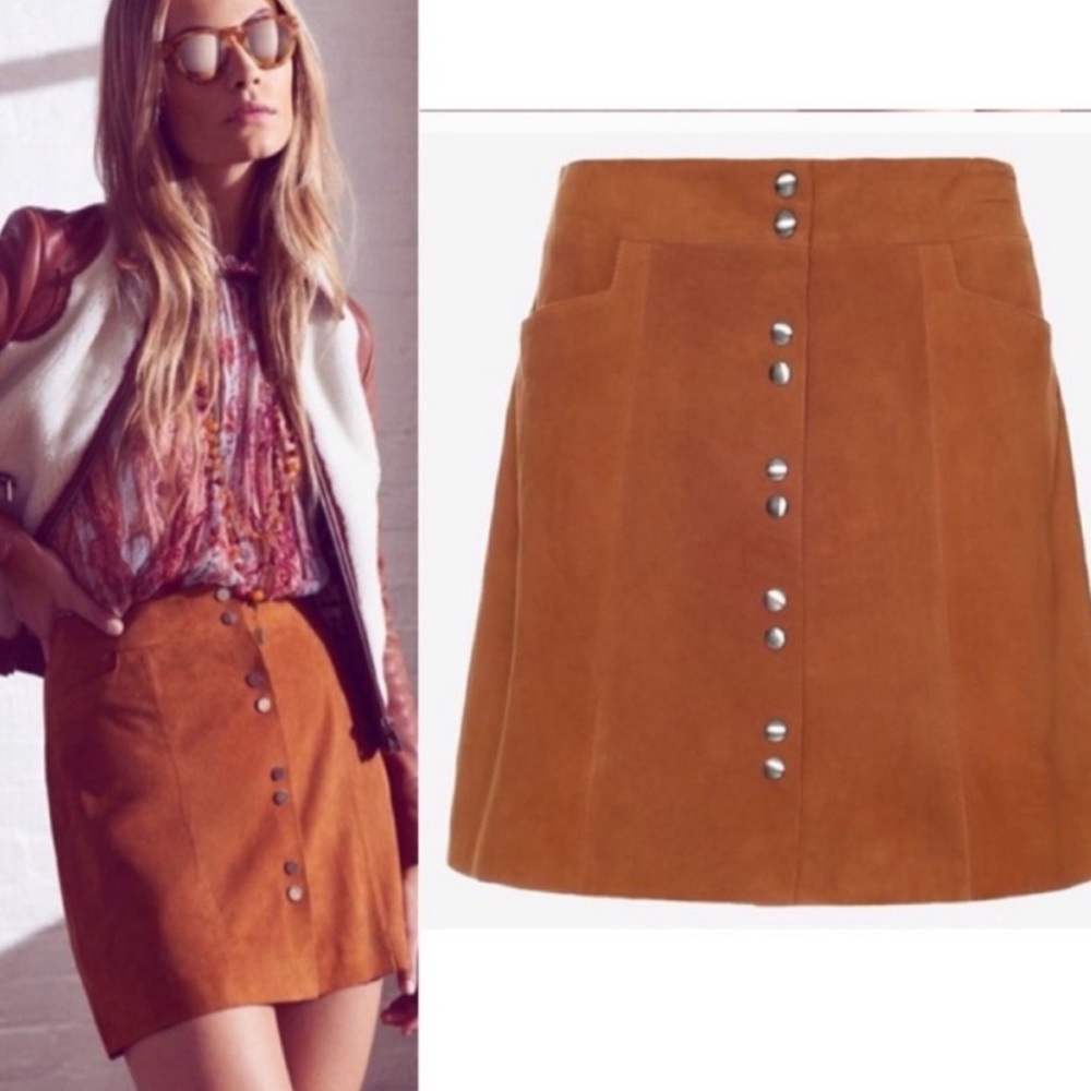 Intermix Orange Rust Brown Suede Leather Skirt
Size XS